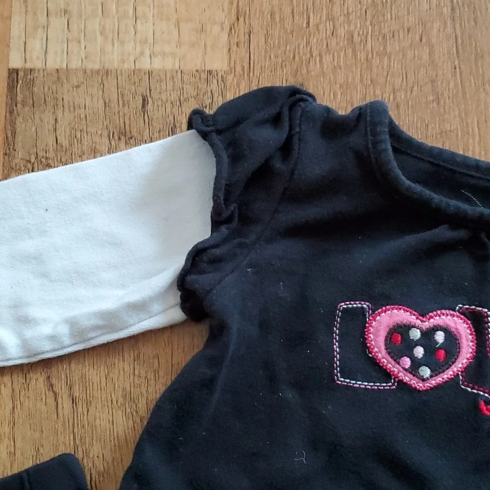 Jumping Beans Black Long Sleeve LOVE Shirt with Carters Black Pants outfit 3M‎
